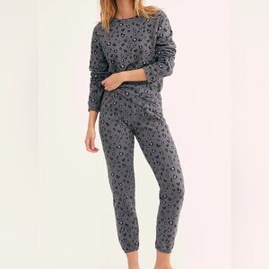 Monrow Leopard Print Sweatshirt and Pant Set
